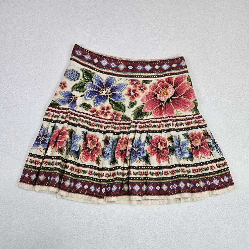 Farm Rio Floral Mini Skirt S Romantic Garden Pleated Tribal Tropical Cotton Boho - Picture 13 of 13